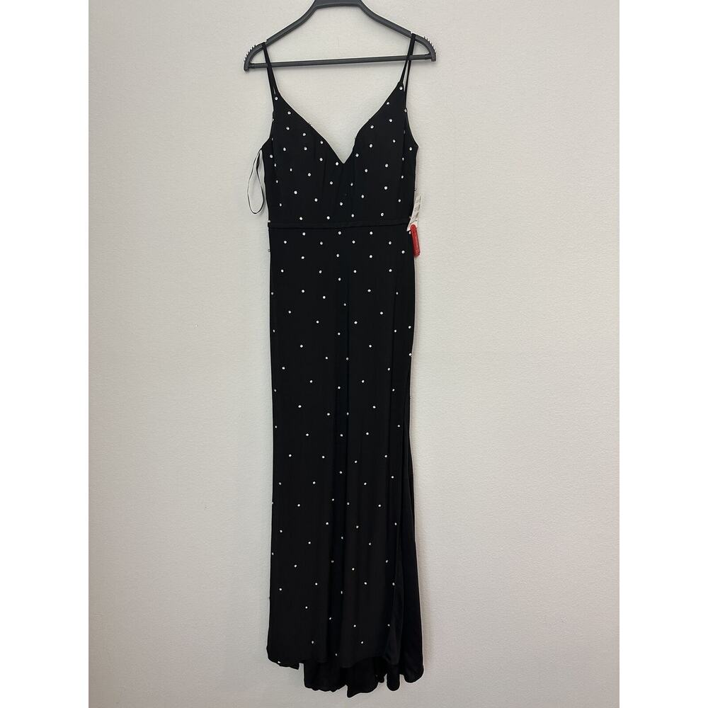 NWT Mac Duggal Black Rhinestone Spaghetti Straps V-Neck Maxi Dress 67812 Size 8